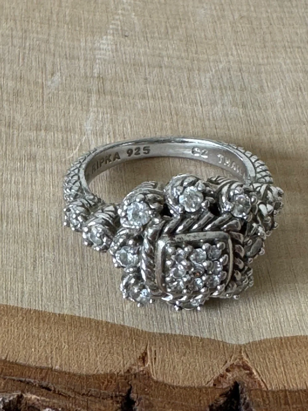 Judith Ripka 925 Sterling Silver CZ Square Cluster Cocktail Ring Size 8